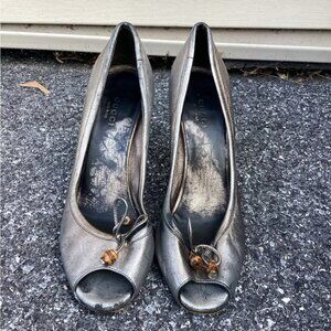 Acubi mermaidcore fairycore Gucci Open Toe Silver Heel Leather Shoes US 7.5